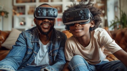 Tomorrow's Bond: Futuristic Father-Son Duo Celebrating Father's Day with Innovative Parenting Approach