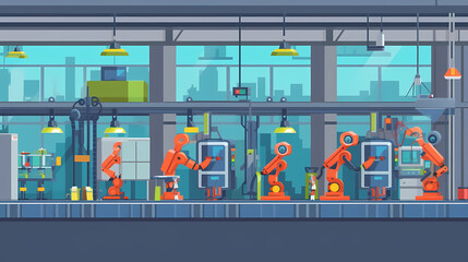 Robotized car factory cartoon concept vector image