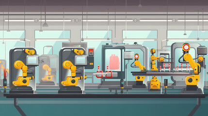 Fototapeta premium Robotized car factory cartoon concept vector image