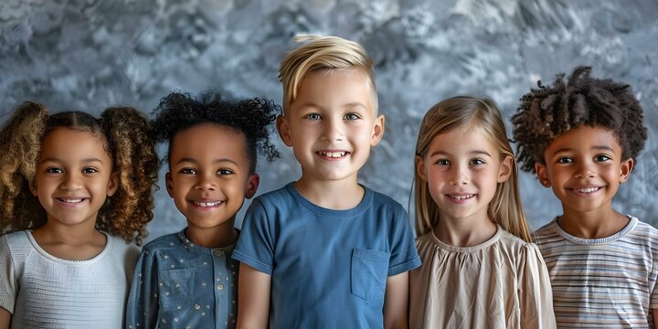 Diverse group of fictional children from various backgrounds standing together in art. Concept Children, Diversity, Friendship, Art, Unity