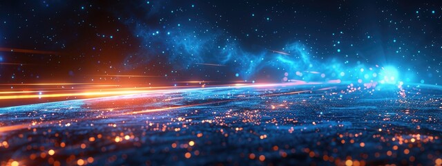 Futuristic artificial intelligence concept abstract design wallpaper and background bright sparks and galaxy view or road seen