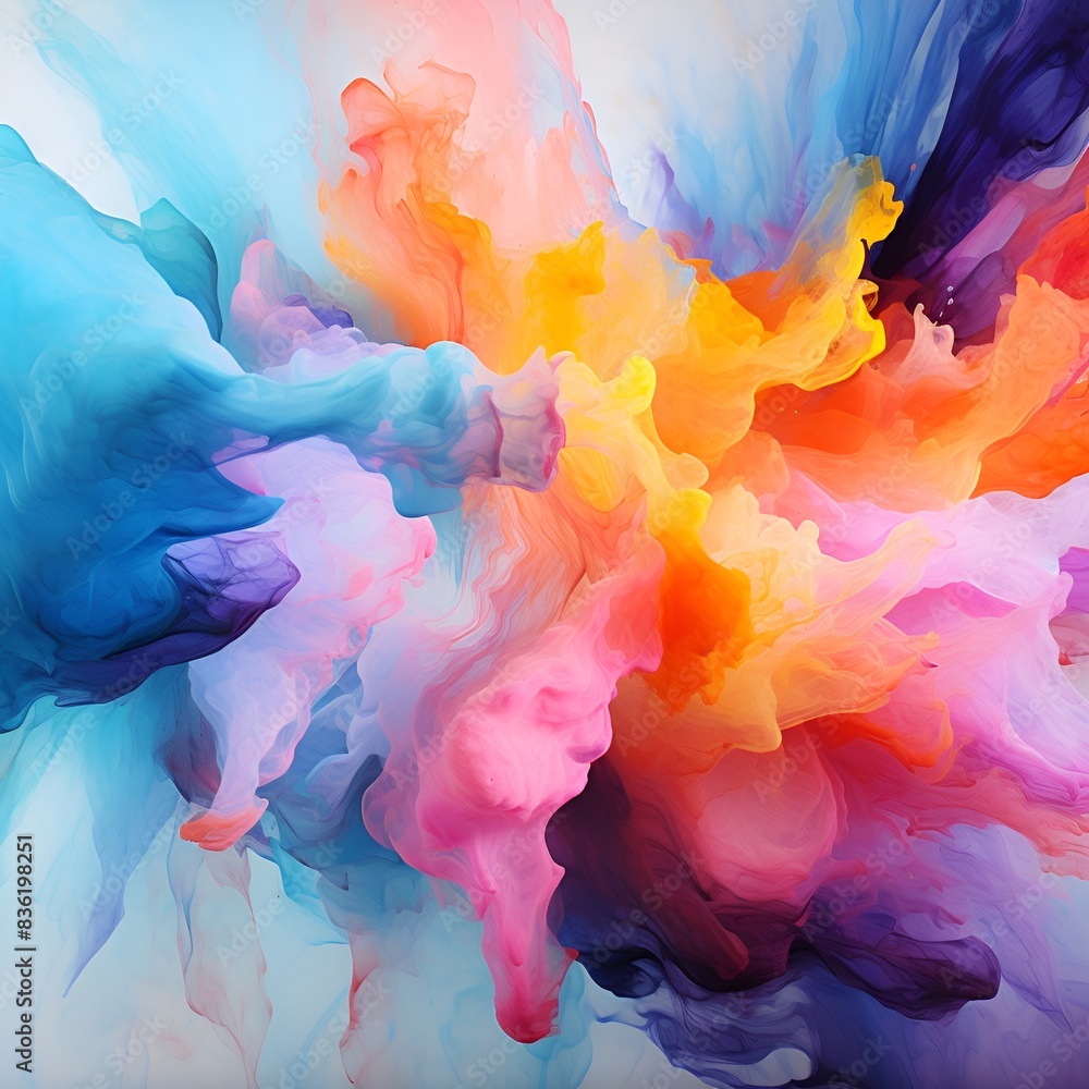 Poster a vibrant abstract painting with a mix of bold colors and intricate patterns.