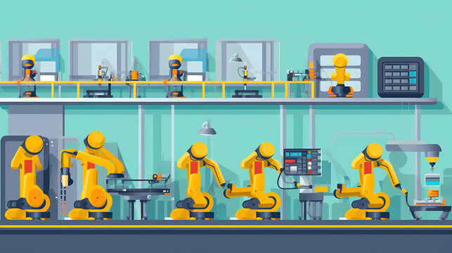 Robotized car factory cartoon concept vector image
