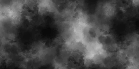 Gordijnen Abstract aromatherapy black smoke isolated white background. Steam Mist Fog and Dust Particles. Modern Dark and Dramatic Storm with gray smoky clouds. © Sanatçi