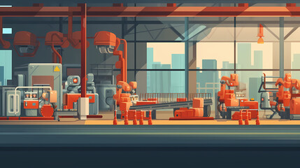 Robotized car factory cartoon concept vector image