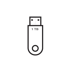 USB flash drive icons are isolated on black and white backgrounds. Outline Vector Illustration
