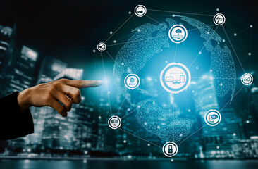 Internet of Things and Communication Technology Concept - Modern graphic interface showing smart...