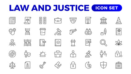 Law and Judgement line icons Illustration. Justice, Court of law and Government outline icon set.