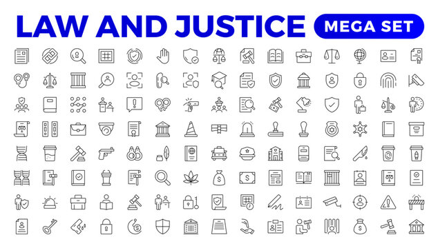 Law and Judgement line icons Illustration. Justice, Court of law and Government outline icon set.