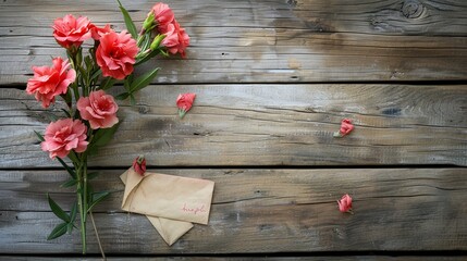 Fototapeta premium flower and letter on wooden background