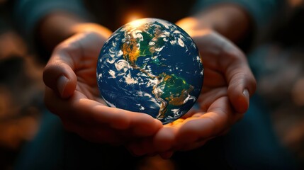 Fototapeta premium Model globe in hand save the world concept