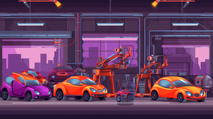 Robotized car factory cartoon concept vector image