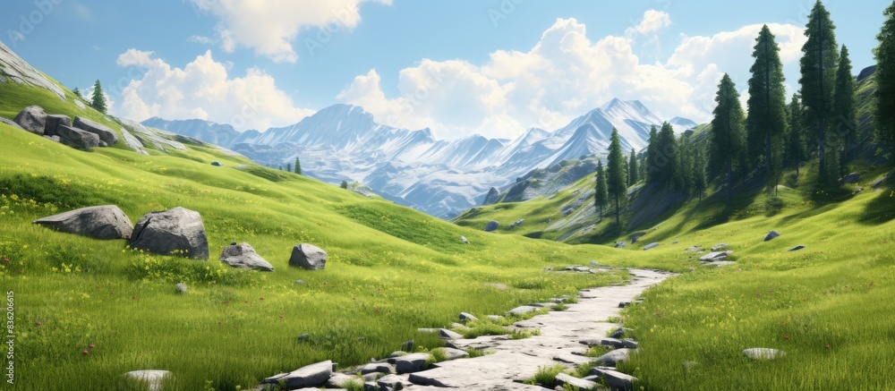 Poster isolated mountain path on white background with copy space image.