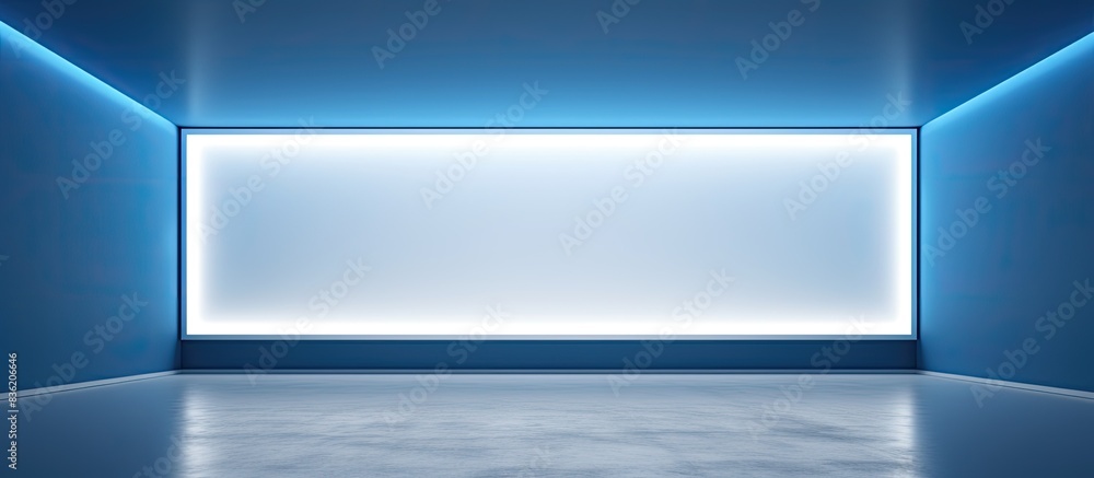 Poster interior of a gallery featuring an empty frame on the wall for a copy space image.
