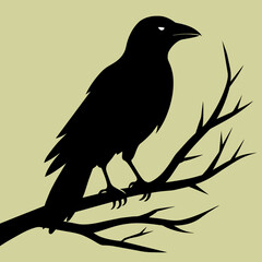  Crow setting on a branch vector silhouette illustration 