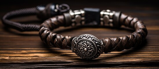 A man wearing a jean jacket and bracelets, showcasing a casual men's accessory style with a blurred background in the copy space image.