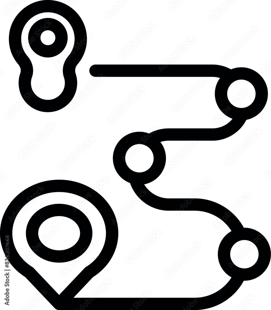 Poster simplistic line art of a route with starting point and destination markers