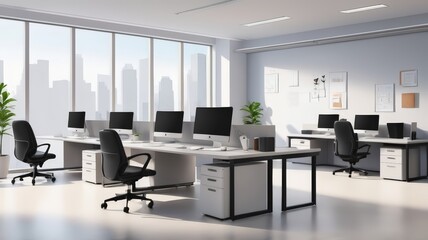 flat minimalist illustration of office interior design
