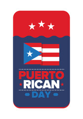 Puerto Rican Day. National happy holiday. Festival and parade in honor of independence and freedom. Puerto Rico flag. Latin american country. Patriotic elements. Vector poster illustration