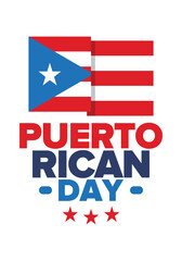 Fototapeta premium Puerto Rican Day. National happy holiday. Festival and parade in honor of independence and freedom. Puerto Rico flag. Latin american country. Patriotic elements. Vector poster illustration