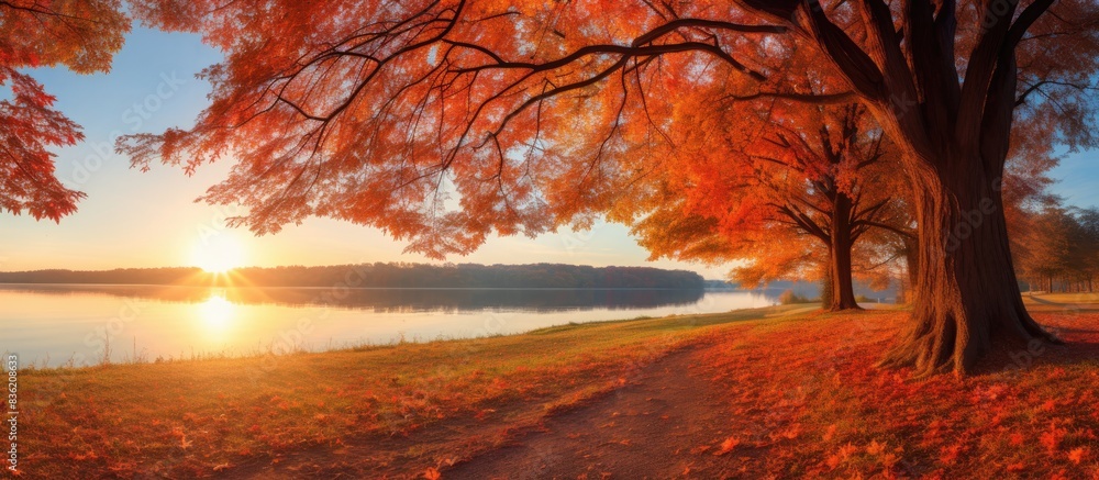 Aufkleber autumn scenery featuring a large oak tree with vast copy space image.