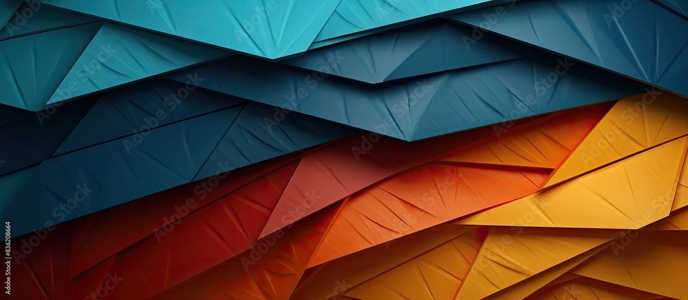 Poster an abstract image with colorful origami patterns created from curved paper sheets with a copy space 