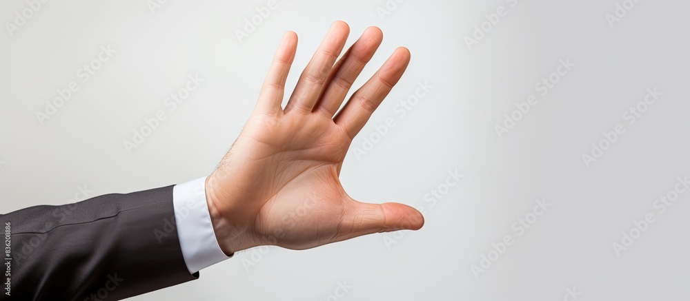 Poster close-up image of a man with a copy space image, holding an item against a white backdrop.