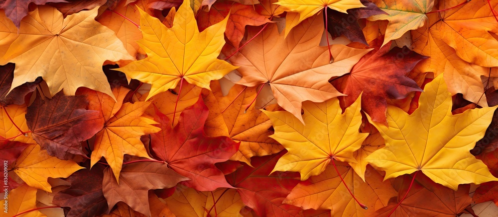 Poster background of autumn maple leaves in a variety of colors with space for adding images. copy space im