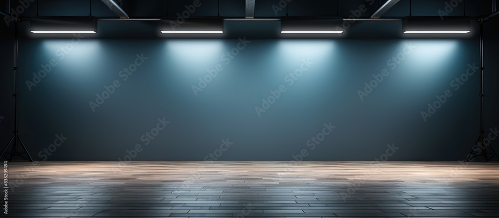 Wall mural Studio lamps casting a blue spotlight on a background with copy space image.