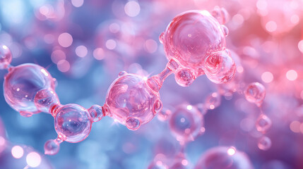 Biology, physics or chemistry abstract background. Scientific image of cell membrane. Macro up of liquid substances. Abstract molecule atom structure. Water bubbles. Macro shot of air or molecule.