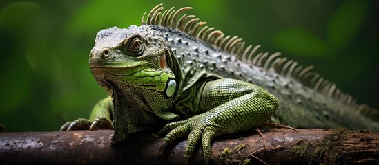 Fototapeta premium Endangered Caribbean iguana's face, with space for additional imagery.
