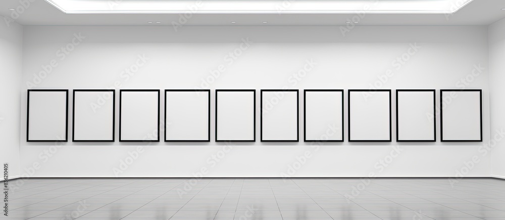 Poster gallery wall adorned with empty frames, perfect for showcasing a copy space image.