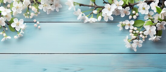 White blossoms on a spring-themed border with a copy space image.