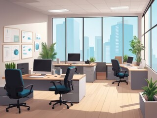 Fototapeta premium flat minimalist illustration of office interior design