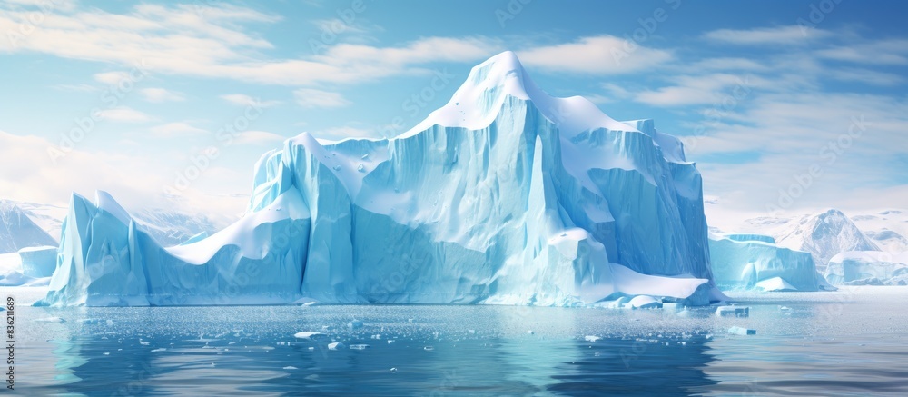 Sticker iceberg with an ice arch on a pure white backdrop, allowing for a clear copy space image.