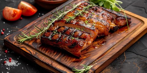 delicious grilled meat on wood cuter board 