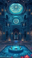 Obraz premium Breathtaking Celestial Palace of Ethereal Light and Ornate Architectural Splendor