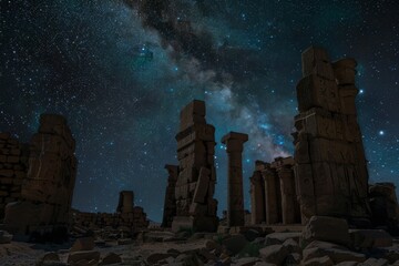 Ancient Ruins Under a Milky Way Sky in the Desert Night
