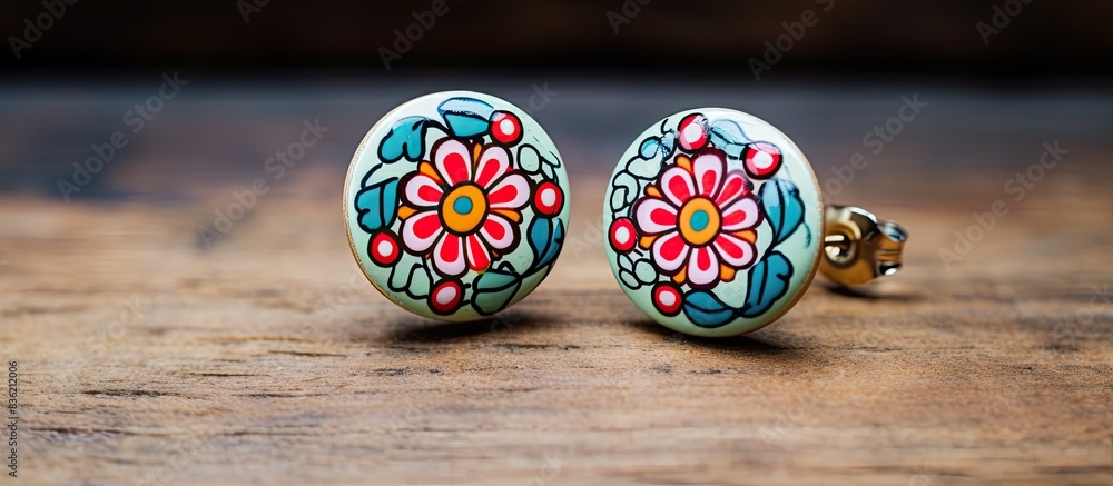 Poster handmade modern boho stud earrings with a small, bright art pattern design, perfect for adding a tou