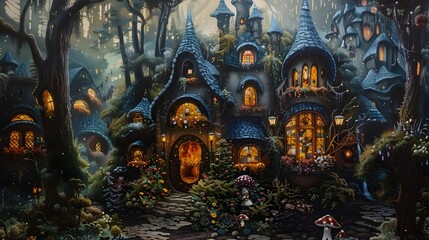 Enchanted Fairytale Cottage in Whimsical Woodland Landscape