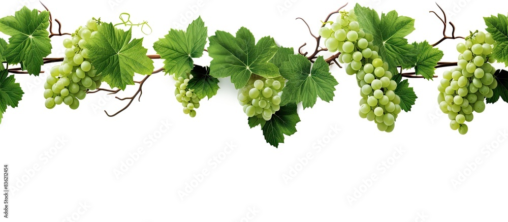 Poster fresh grape vine branch on white backdrop with copy space image.