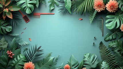 Background showcasing hair tools with ample central space for customization.