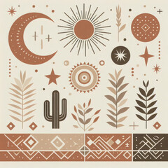 Generative AI A unique boho minimalist artwork featuring a simple yet rich blend of natural elements, geometric motifs, and tranquil color palette, A distinctive boho minimalist piece, Cool Boho Arts.
