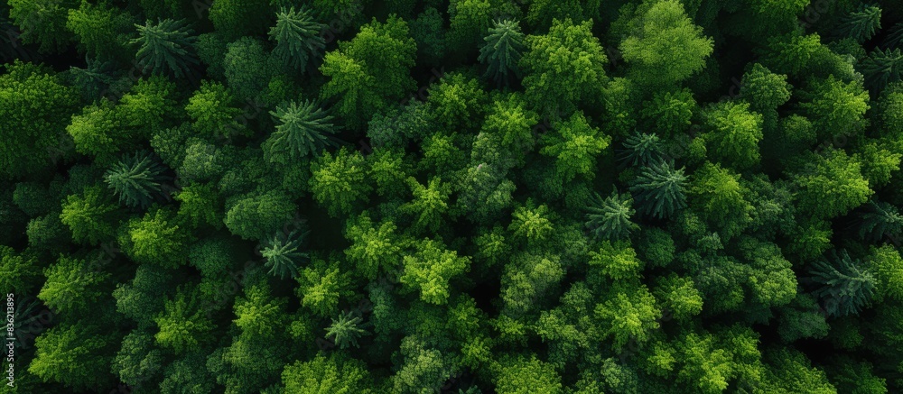 Aufkleber a bird's eye view of a summer forest with a diverse mix of green deciduous trees bathed in soft natu