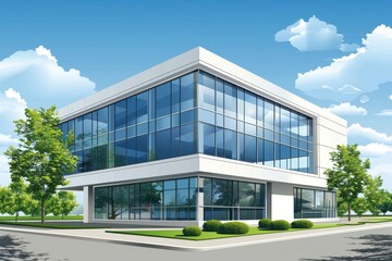 Obraz premium Modern Glass Office Building Under a Sunny Sky