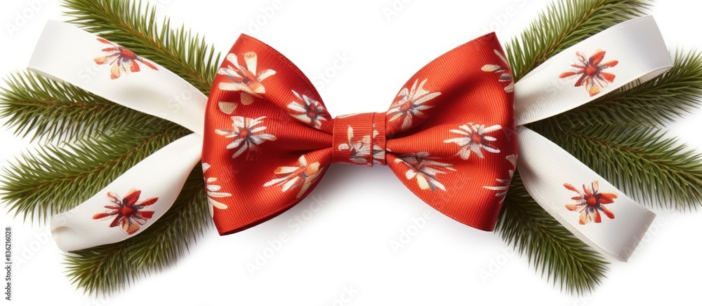 Poster festive christmas trees adorned with shimmering golden bows set against a backdrop of copy space ima