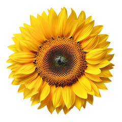 Naklejka premium A vibrant yellow sunflower in full bloom, with a dark brown center and delicate petals. Isolated on a black background.