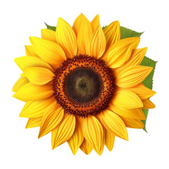 A vibrant yellow sunflower with a dark center and a green leaf in the background.  The petals are soft and delicate.