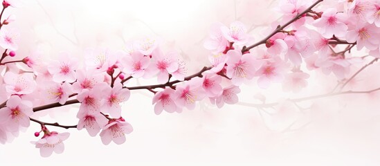 Fototapeta premium Lovely cherry blossom sakura in spring against a blue sky with copy space image.