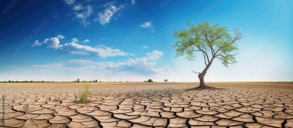 Poster transitioning from arid conditions to sustainable development in the face of climate change, with a 